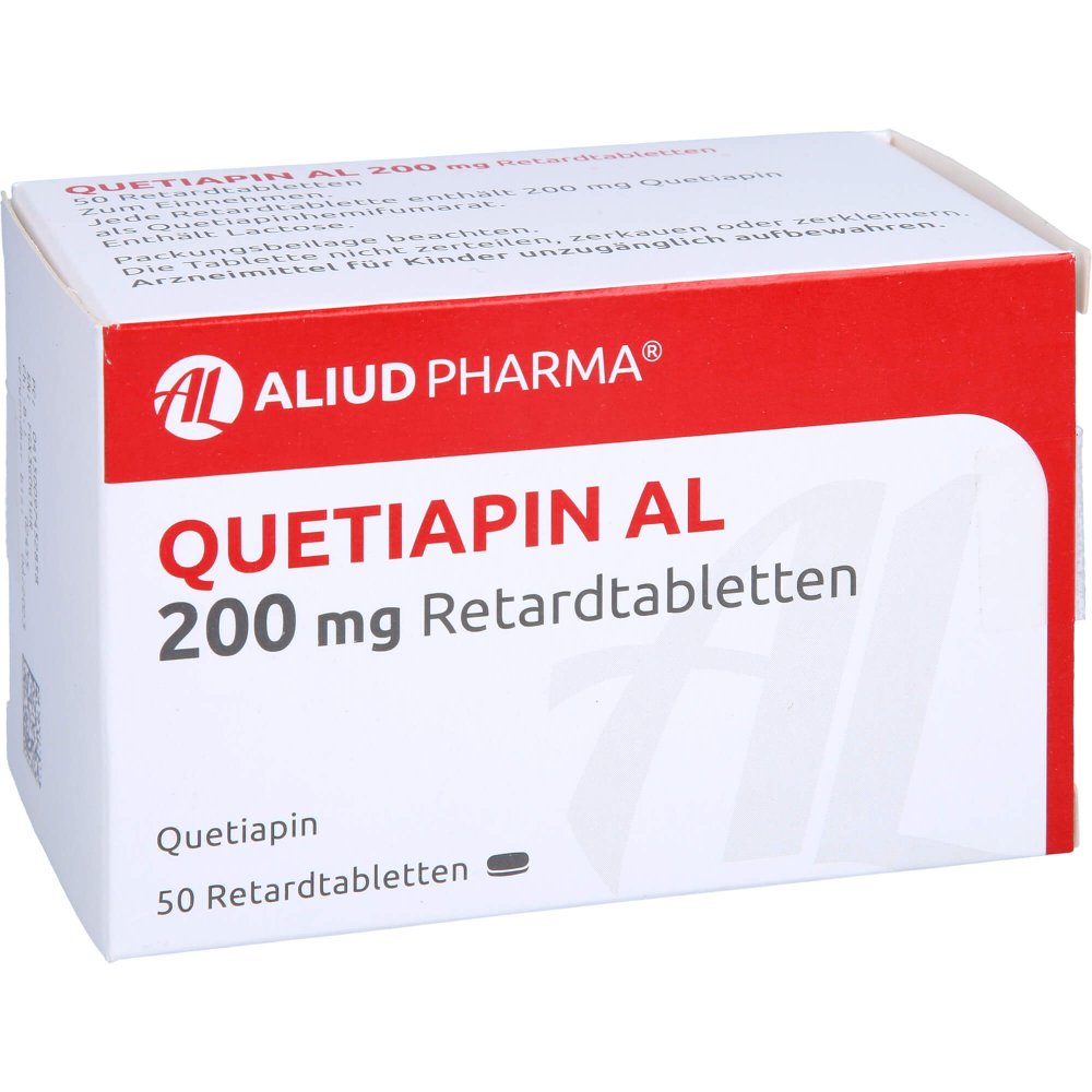 Das Produktfoto zeigt Quetiapin Al 200 Mg Retardtabletten (50 stk) PZN 09745285