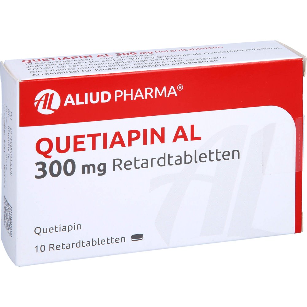 Das Produktfoto zeigt Quetiapin Al 300 Mg Retardtabletten (10 stk) PZN 09745322