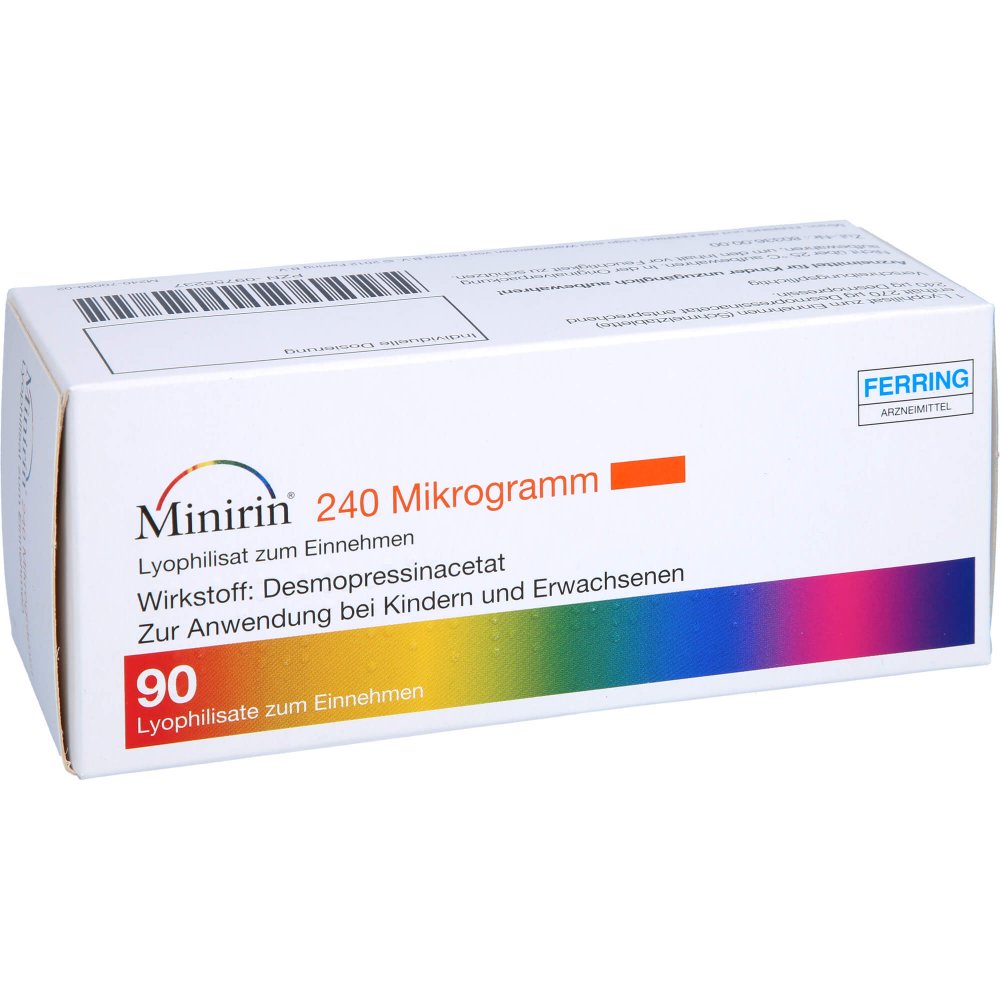 Das Produktfoto zeigt Minirin 240 Mikrogramm Lyophilisat Zum Einnehmen (90 stk) PZN 09755237