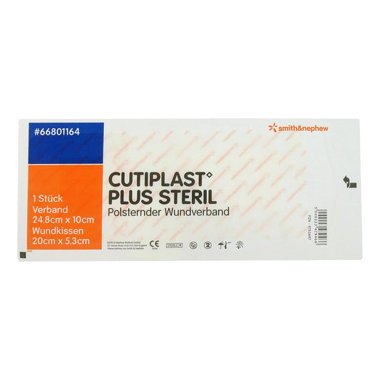 Das Produktfoto zeigt Cutiplast Plus Steril 10x24,8 Cm Verband (1 stk) PZN 09755697