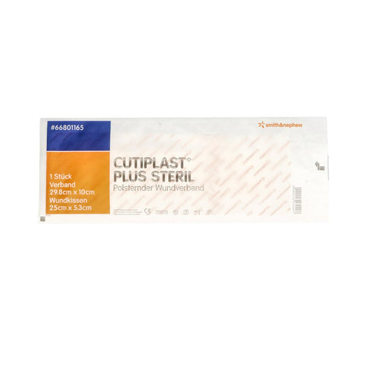 Das Produktfoto zeigt Cutiplast Plus Steril 10x29,8 Cm Verband (1 stk) PZN 09755728
