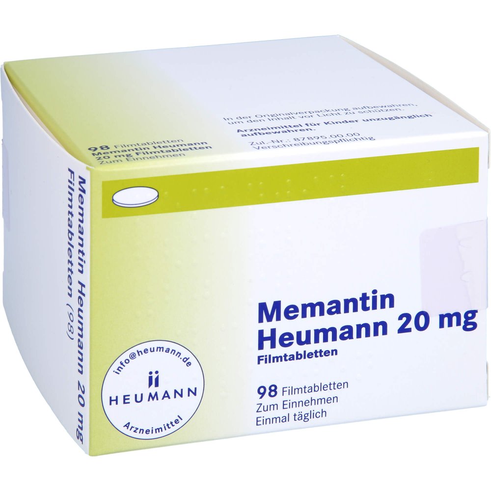 Das Produktfoto zeigt Memantin Heumann 20 Mg Filmtabletten (98 stk) PZN 09759175