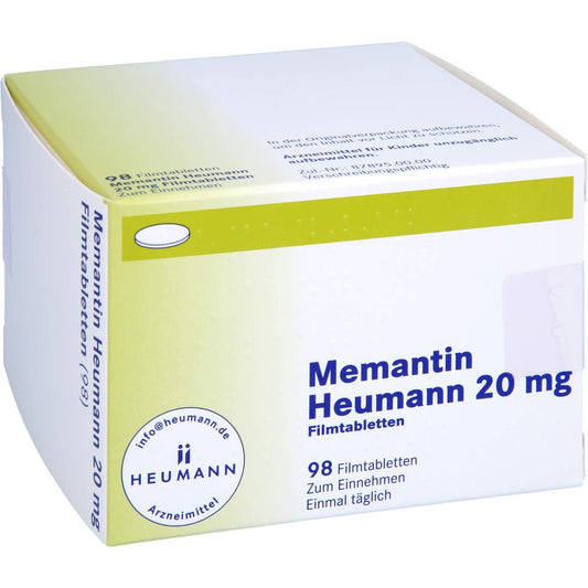 Das Produktfoto zeigt Memantin Heumann 20 Mg Filmtabletten (98 stk) PZN 09759175