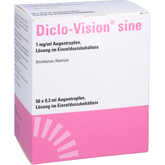 Das Produktfoto zeigt Diclo-Vision Sine 1mg/Ml Augentr. Single-Dose Unit (50X0.3 ml) PZN 09777411