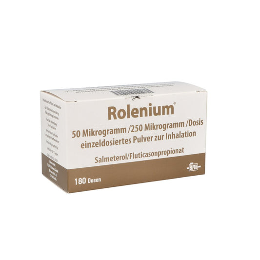 Das Produktfoto zeigt Rolenium 50 Μg/250 Μg/Dosis 60ed Einzeld.Plv.Inh. (3X60 stk) PZN 09780034