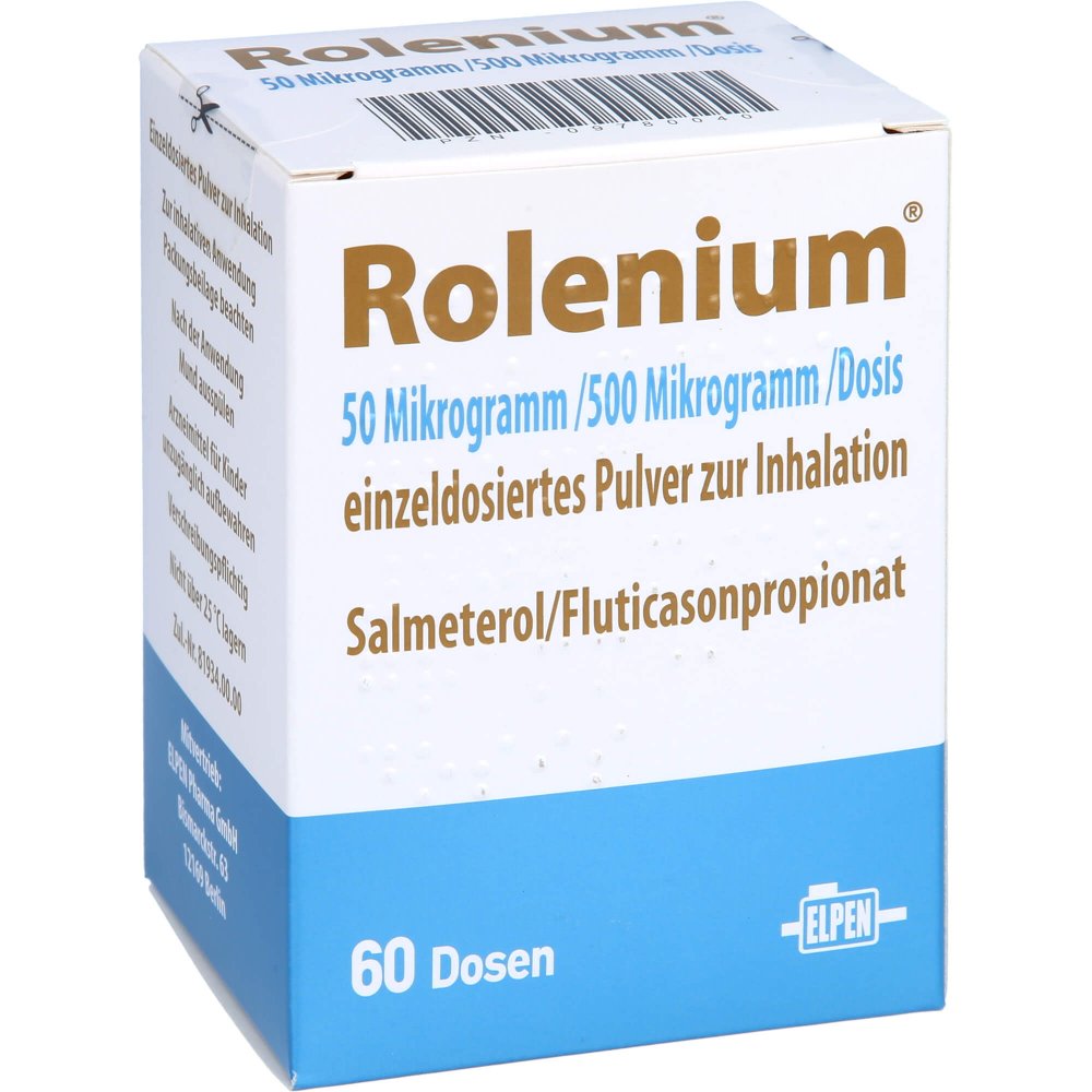 Das Produktfoto zeigt Rolenium 50 Μg/500 Μg/Dosis 60ed Einzeld.Plv.Inh. (60 stk) PZN 09780040
