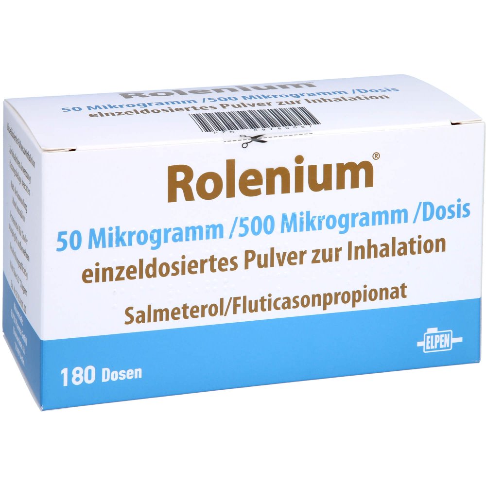 Das Produktfoto zeigt Rolenium 50 Μg/500 Μg/Dosis 60ed Einzeld.Plv.Inh. (3X60 stk) PZN 09780057