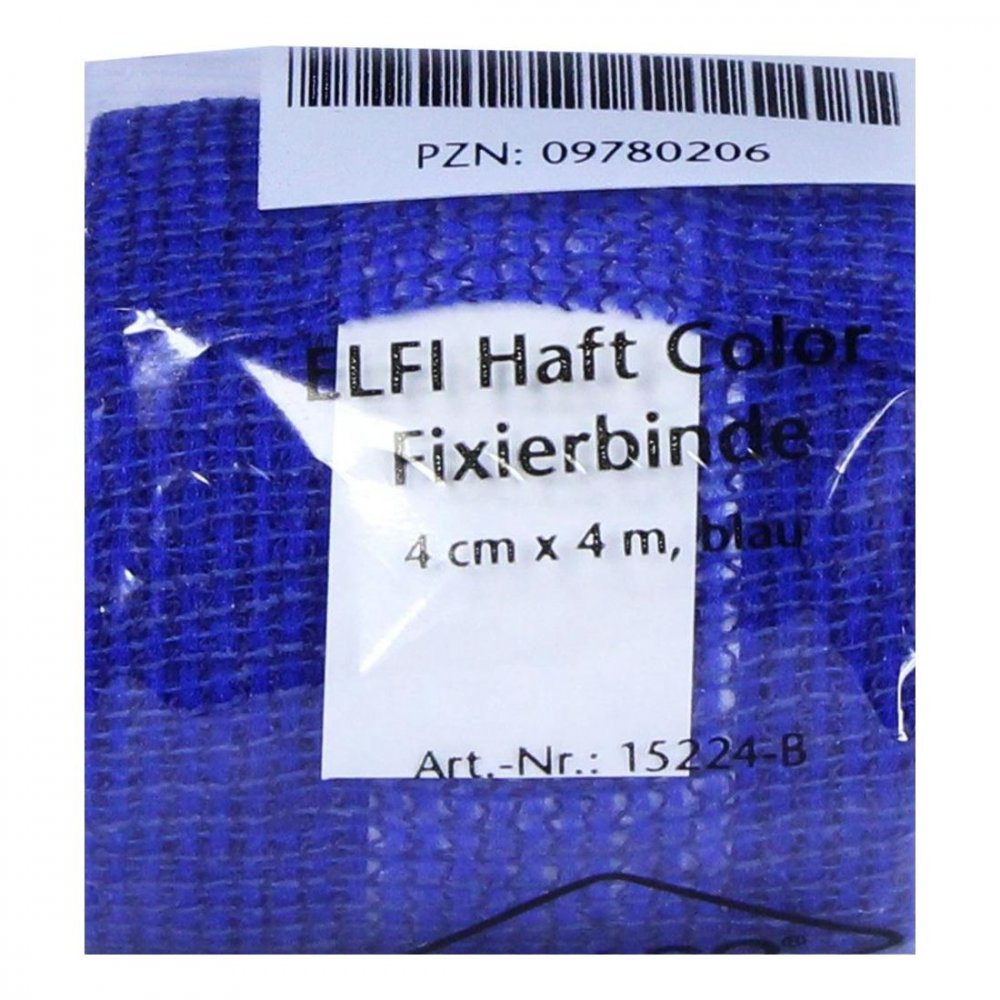 Das Produktfoto zeigt Dracoelfi Haft Color Elast.Fixierb.4 Cmx4 M Blau (1 stk) PZN 09780206
