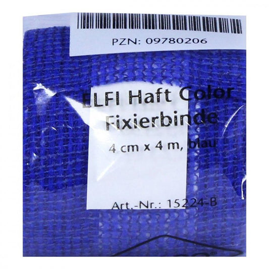 Das Produktfoto zeigt Dracoelfi Haft Color Elast.Fixierb.4 Cmx4 M Blau (1 stk) PZN 09780206