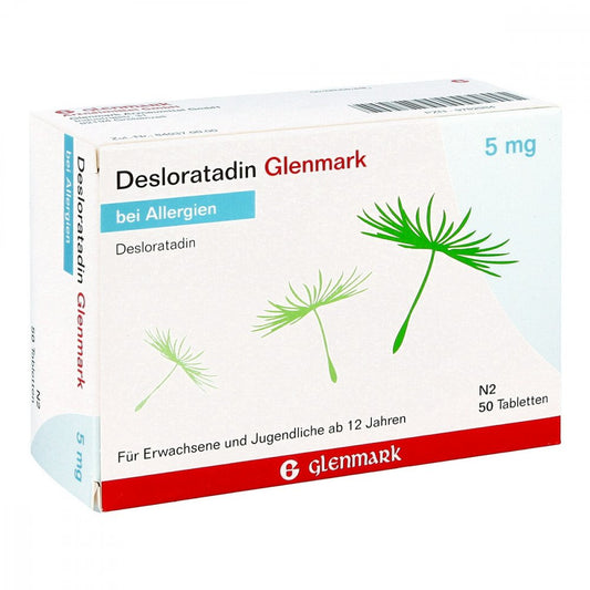 Das Produktfoto zeigt Desloratadin Glenmark 5 Mg Tabletten (50 stk) PZN 09782984