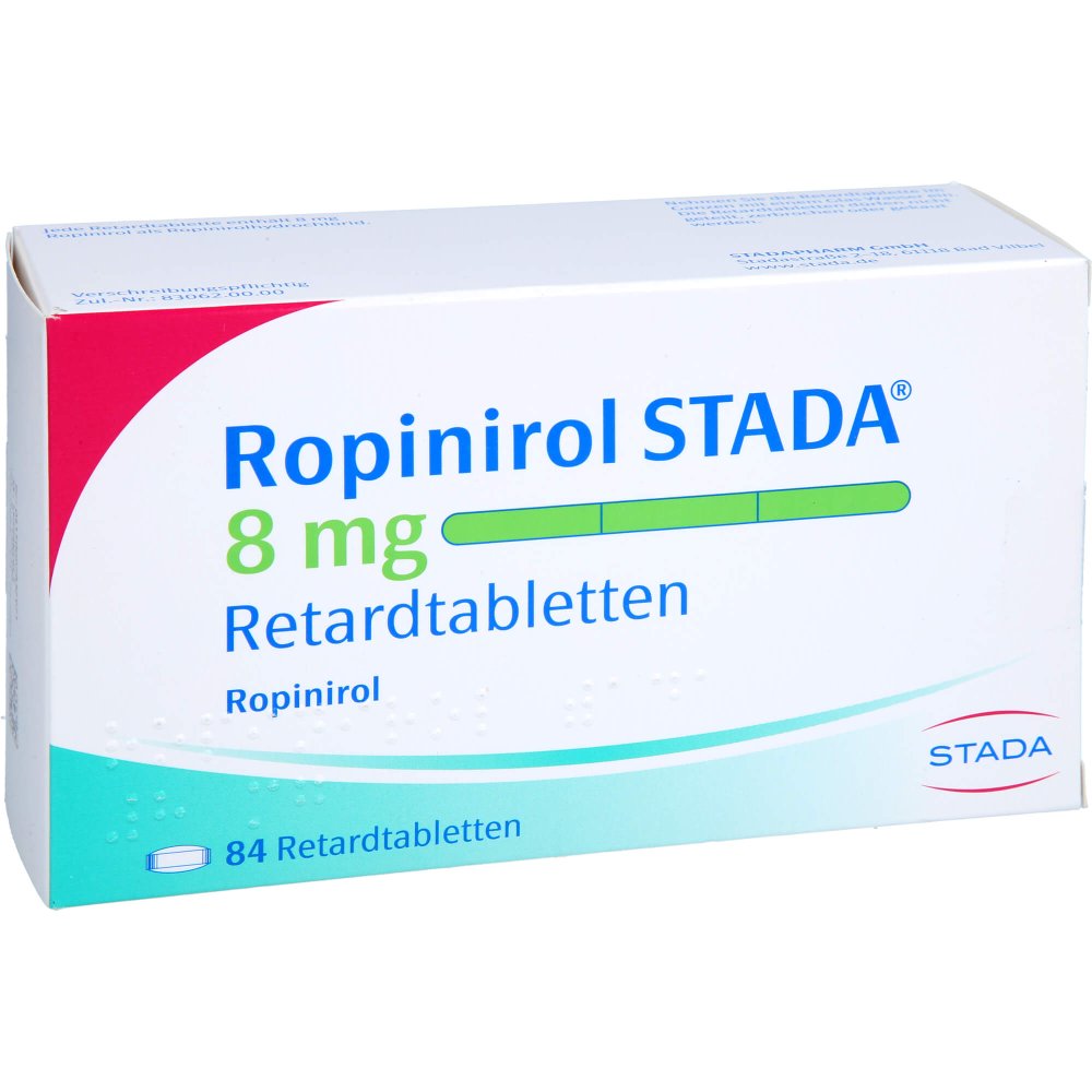Das Produktfoto zeigt Ropinirol Stada 8 Mg Retardtabletten (84 stk) PZN 09783297