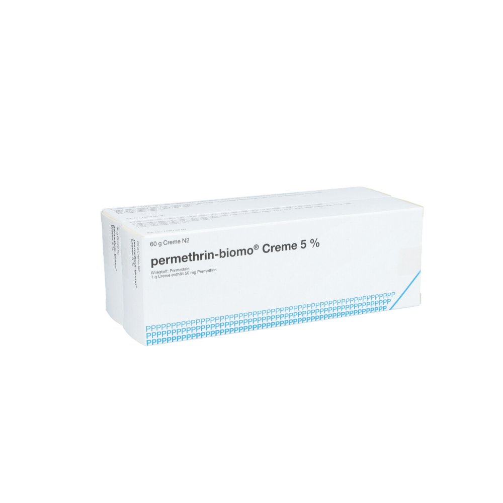 Das Produktfoto zeigt Permethrin-Biomo Creme 5% (120 g) PZN 09916769