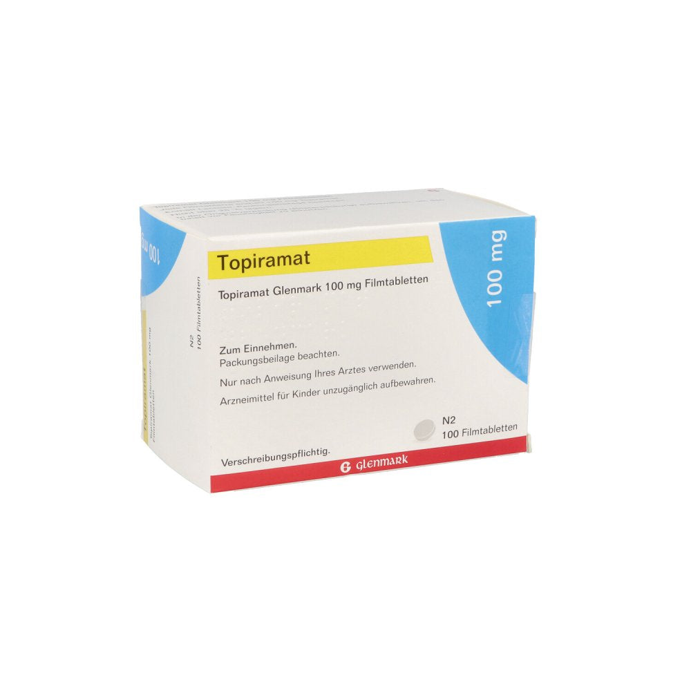 Das Produktfoto zeigt Topiramat Glenmark 100 Mg Filmtabletten (100 stk) PZN 09920239