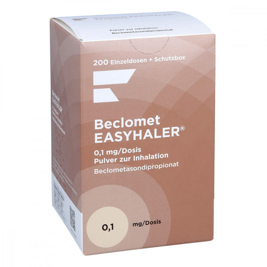Das Produktfoto zeigt Beclomet Easyhaler 0,1 Mg/Dosis 200 Ed Starterkit (1 stk) PZN 09923373