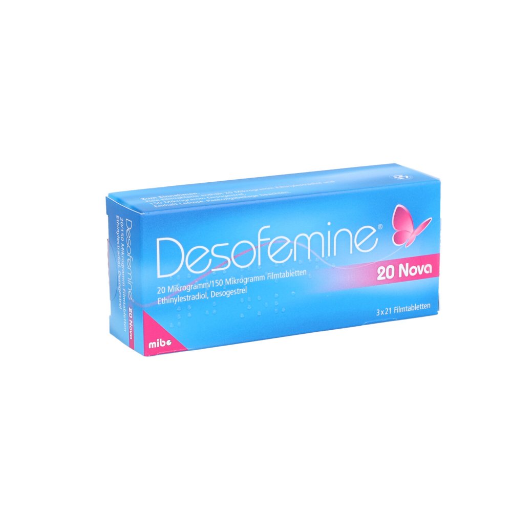 Das Produktfoto zeigt Desofemine 20 Nova 20 Μg/150 Μg Filmtabletten (3X21 stk) PZN 09925627