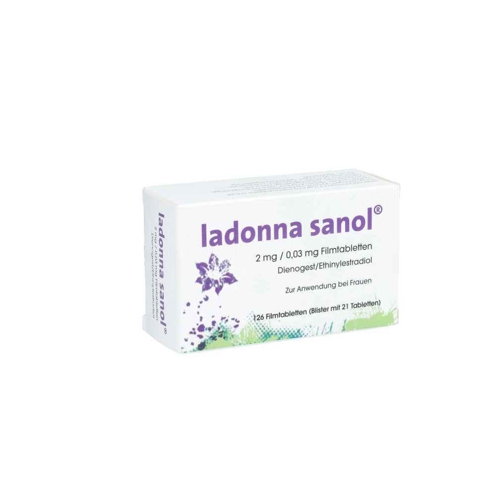 Das Produktfoto zeigt Ladonna Sanol 2 Mg/0,03 Mg Filmtabletten (126 stk) PZN 09941750