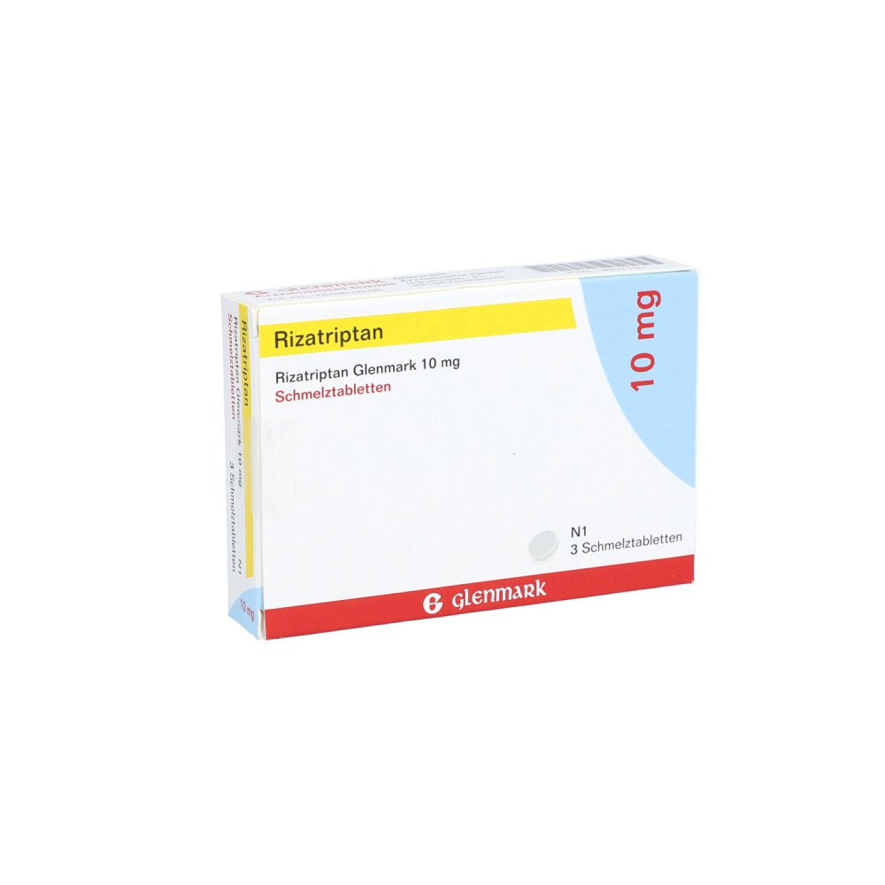 Das Produktfoto zeigt Rizatriptan Glenmark 10 Mg Schmelztabletten (3 stk) PZN 09947190