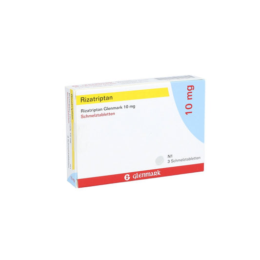 Das Produktfoto zeigt Rizatriptan Glenmark 10 Mg Schmelztabletten (3 stk) PZN 09947190