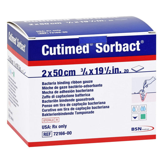 Das Produktfoto zeigt Cutimed Sorbact Tamponaden 2x50 Cm (20 stk) PZN 10006742
