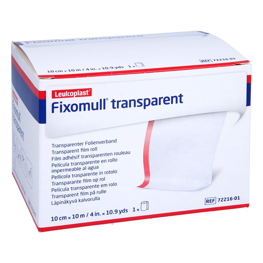 Das Produktfoto zeigt Fixomull Transparent 10 Cmx10 M (1 stk) PZN 10006771
