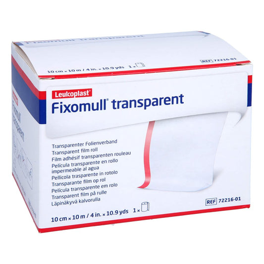 Das Produktfoto zeigt Fixomull Transparent 10 Cmx10 M (1 stk) PZN 10006771