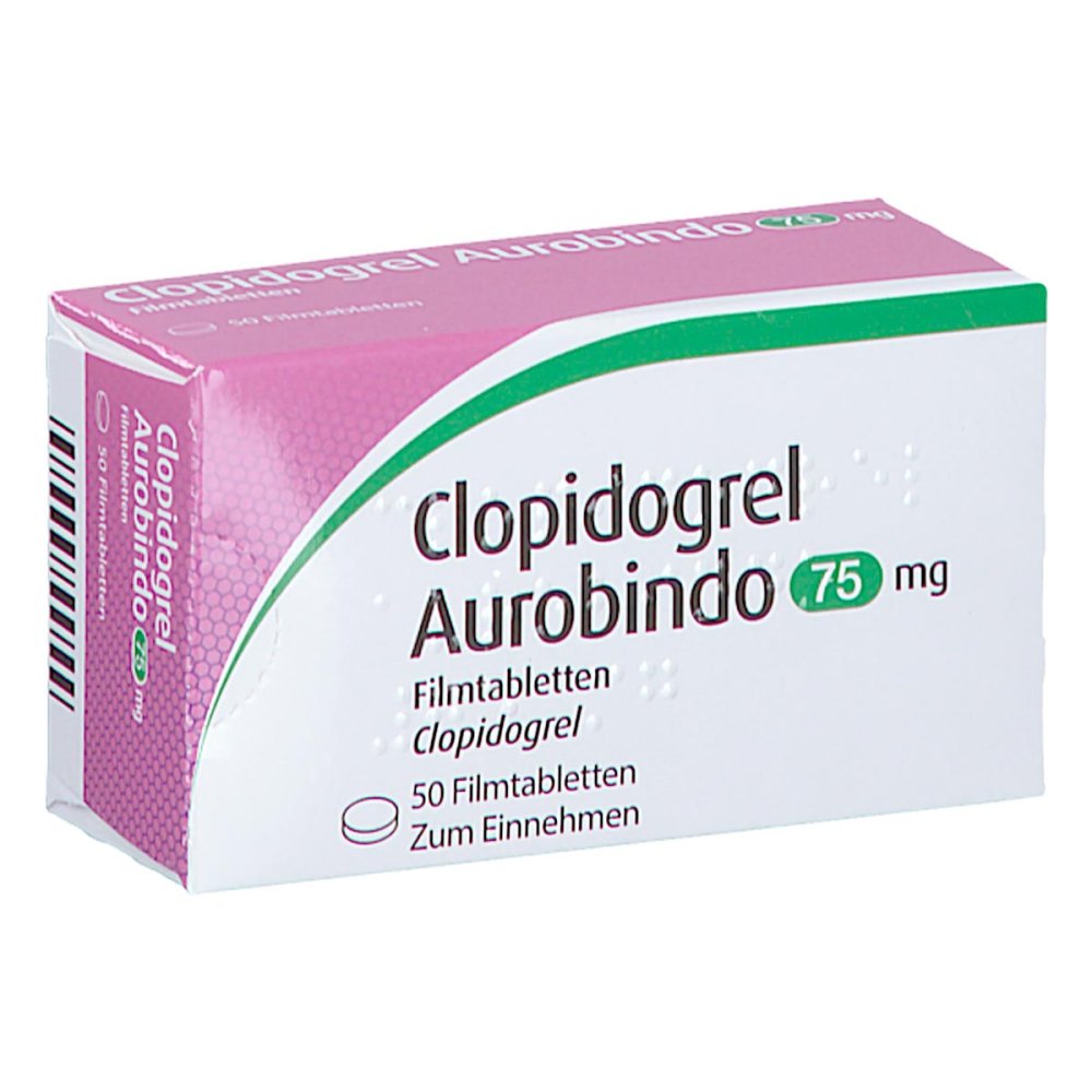 Das Produktfoto zeigt Clopidogrel Aurobindo 75 Mg Filmtabletten (50 stk) PZN 10012748
