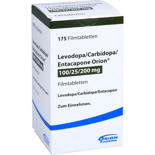 Das Produktfoto zeigt Levodopa/Carbidopa/Entacapone Orion 100/25/200 (175 stk) PZN 10018308