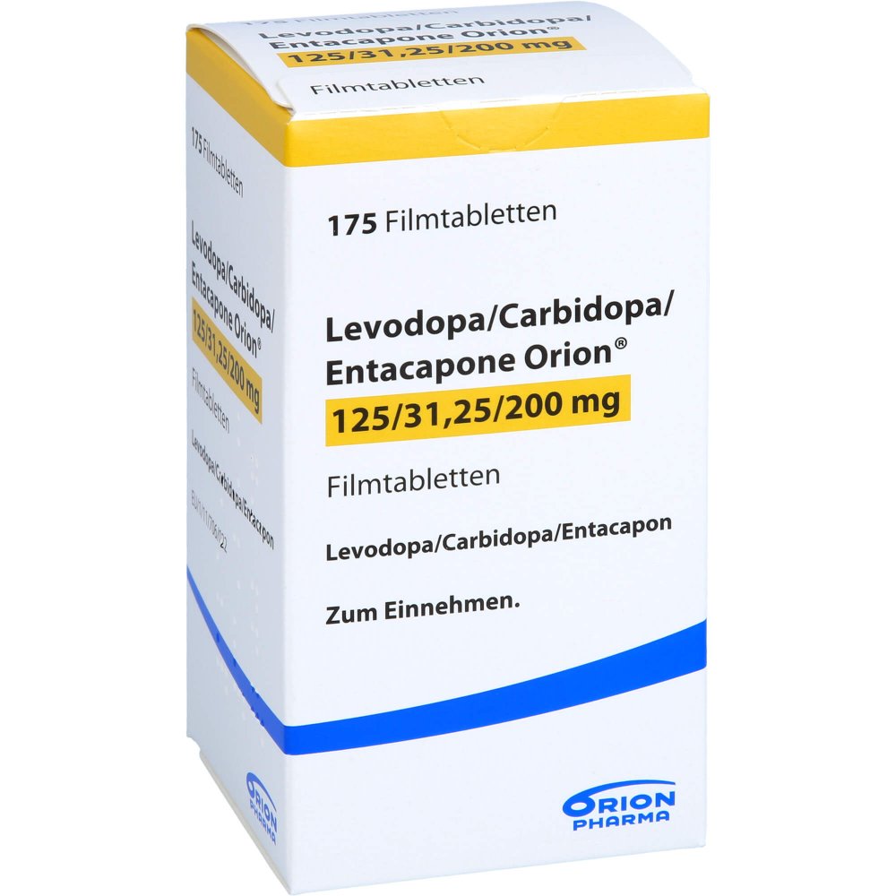 Das Produktfoto zeigt Levodopa/Carbidopa/Entacapone Orion 125/31,25/200 (175 stk) PZN 10018314