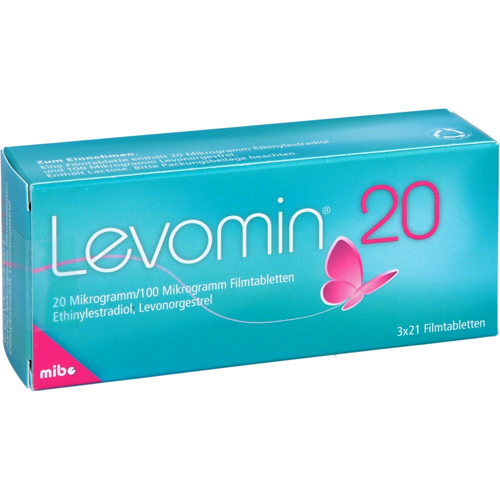 Das Produktfoto zeigt Levomin 20 20 Mikrogramm/100 Mikrogramm Filmtabl. (3X21 stk) PZN 10020819