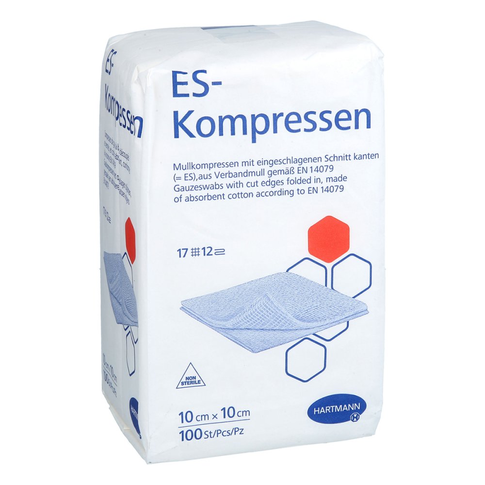 Das Produktfoto zeigt Es-Kompressen Unsteril 10x10 Cm 12fach (100 stk) PZN 10032113