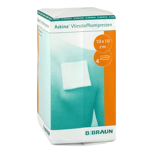 Das Produktfoto zeigt Askina Vliesstoffkompr.Unsteril 10x10 Cm 4fach (200 stk) PZN 10041052