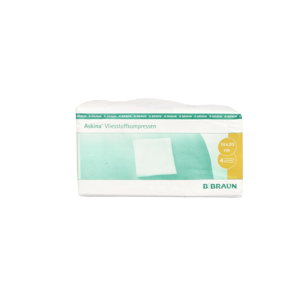 Das Produktfoto zeigt Askina Vliesstoffkompr.Unsteril 10x20 Cm 4fach (100 stk) PZN 10041112