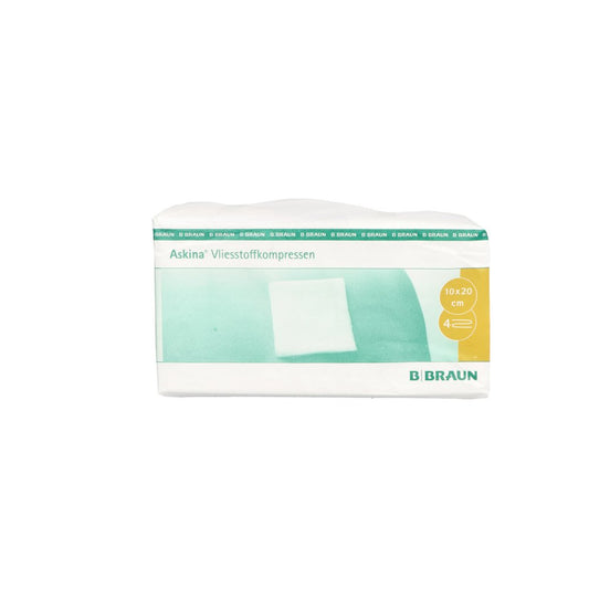 Das Produktfoto zeigt Askina Vliesstoffkompr.Unsteril 10x20 Cm 4fach (100 stk) PZN 10041112