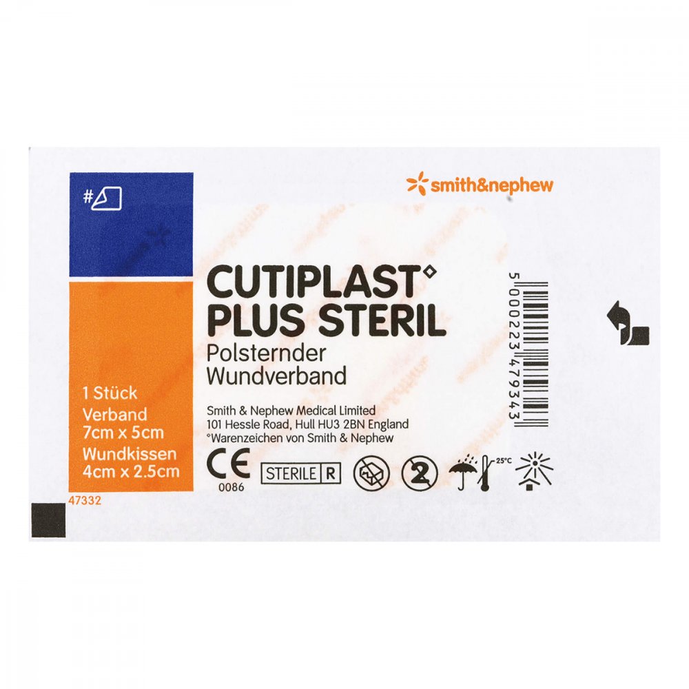 Das Produktfoto zeigt Cutiplast Plus Steril 5x7 Cm Verband (1 stk) PZN 10046084
