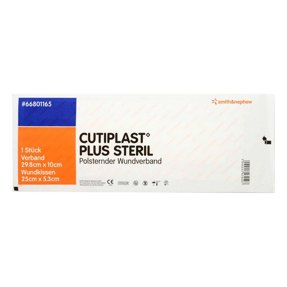 Das Produktfoto zeigt Cutiplast Plus Steril 10x29,8 Cm Verband (1 stk) PZN 10046196