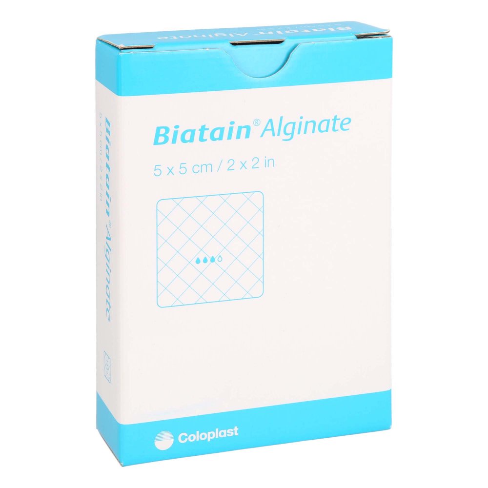 Das Produktfoto zeigt Biatain Alginate Kompressen 5x5 Cm (10 stk) PZN 10046345