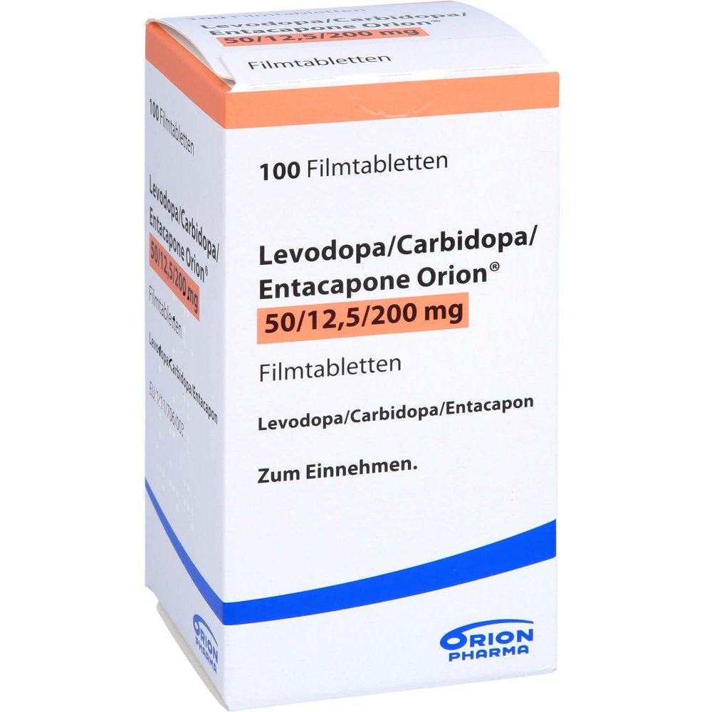 Das Produktfoto zeigt Levodopa/Carbidopa/Entacapone Orion 50/12,5/200 (100 stk) PZN 10057225