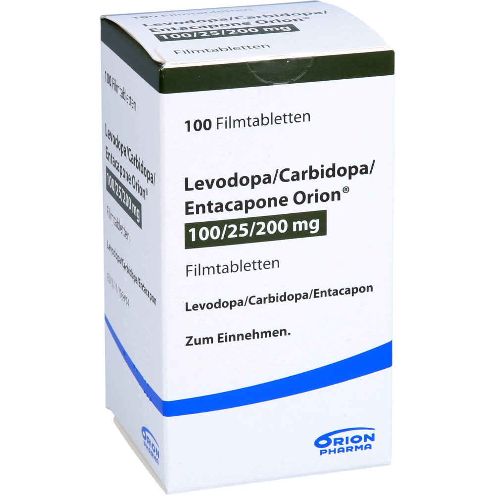 Das Produktfoto zeigt Levodopa/Carbidopa/Entacapone Orion 100/25/200 (100 stk) PZN 10057248