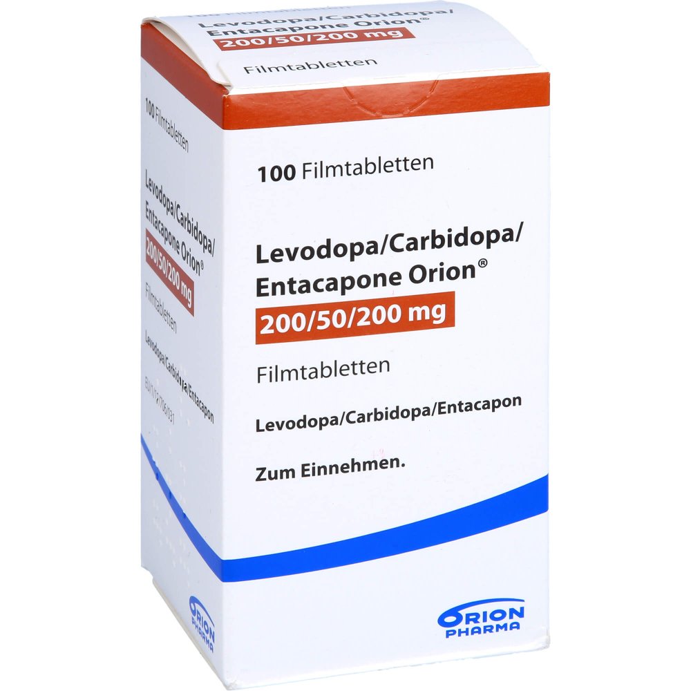 Das Produktfoto zeigt Levodopa/Carbidopa/Entacapone Orion 200/50/200 (100 stk) PZN 10057283