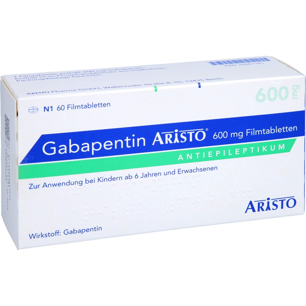 Das Produktfoto zeigt Gabapentin Aristo 600 Mg Filmtabletten (60 stk) PZN 10061161