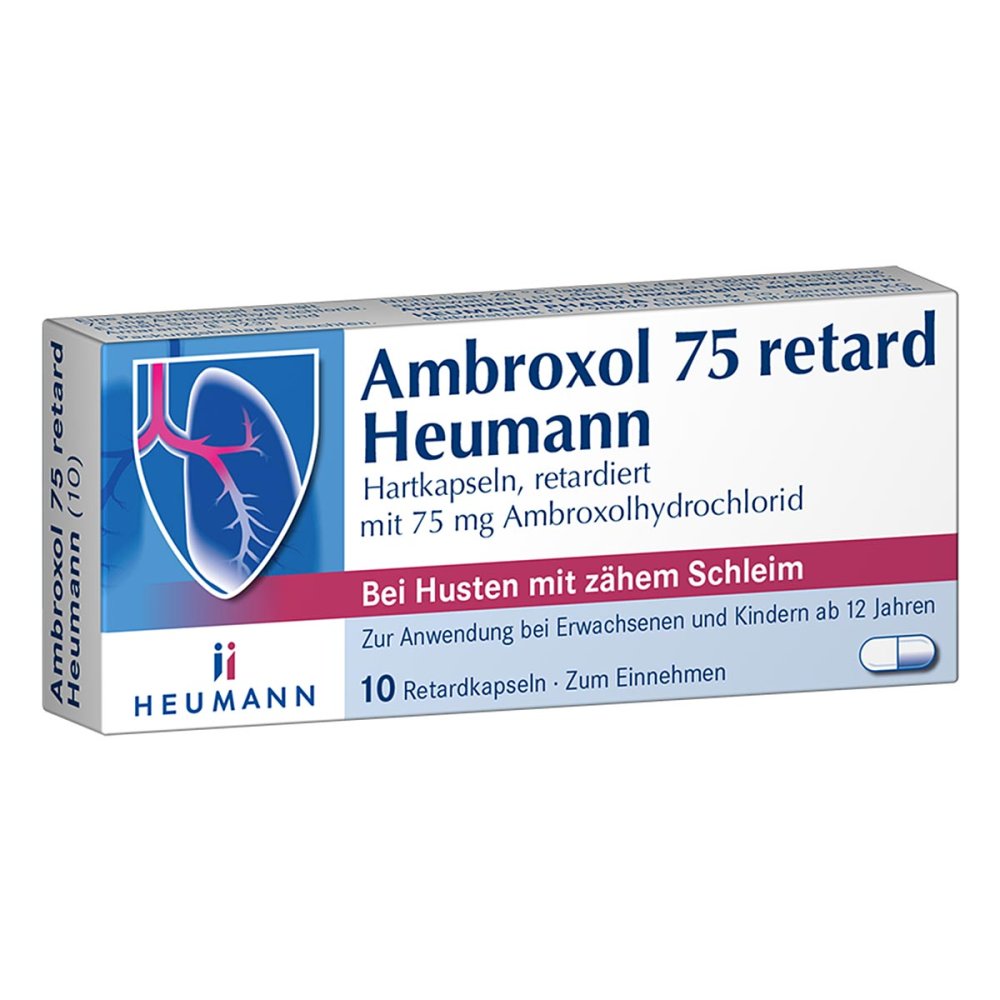 Das Produktfoto zeigt Ambroxol 75 Retard Heumann Kapseln (10 stk) PZN 10061592
