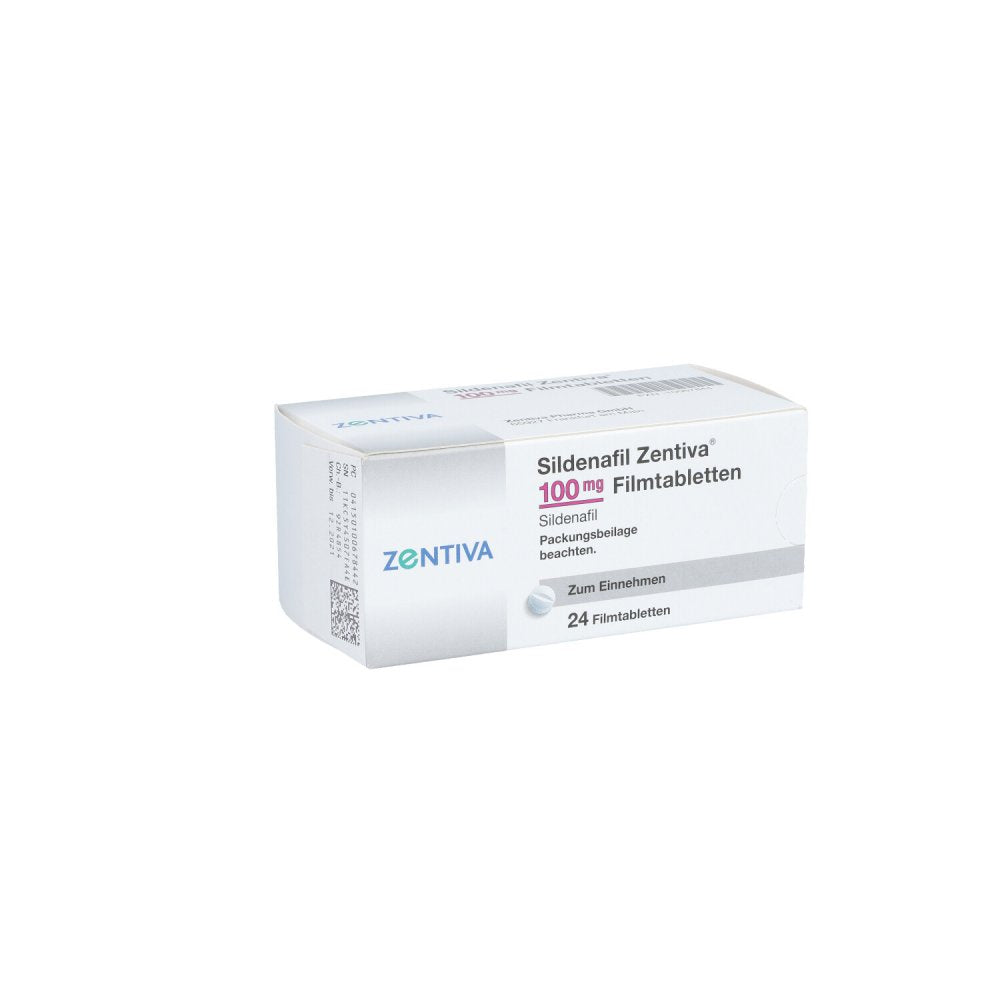 Das Produktfoto zeigt Sildenafil Zentiva 100 Mg Filmtabletten (24 stk) PZN 10067844