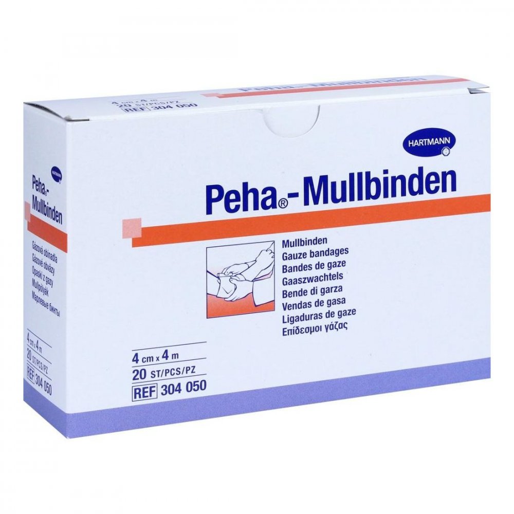 Das Produktfoto zeigt Peha-Mullbinde 4 Cmx4 M (20 stk) PZN 10069234