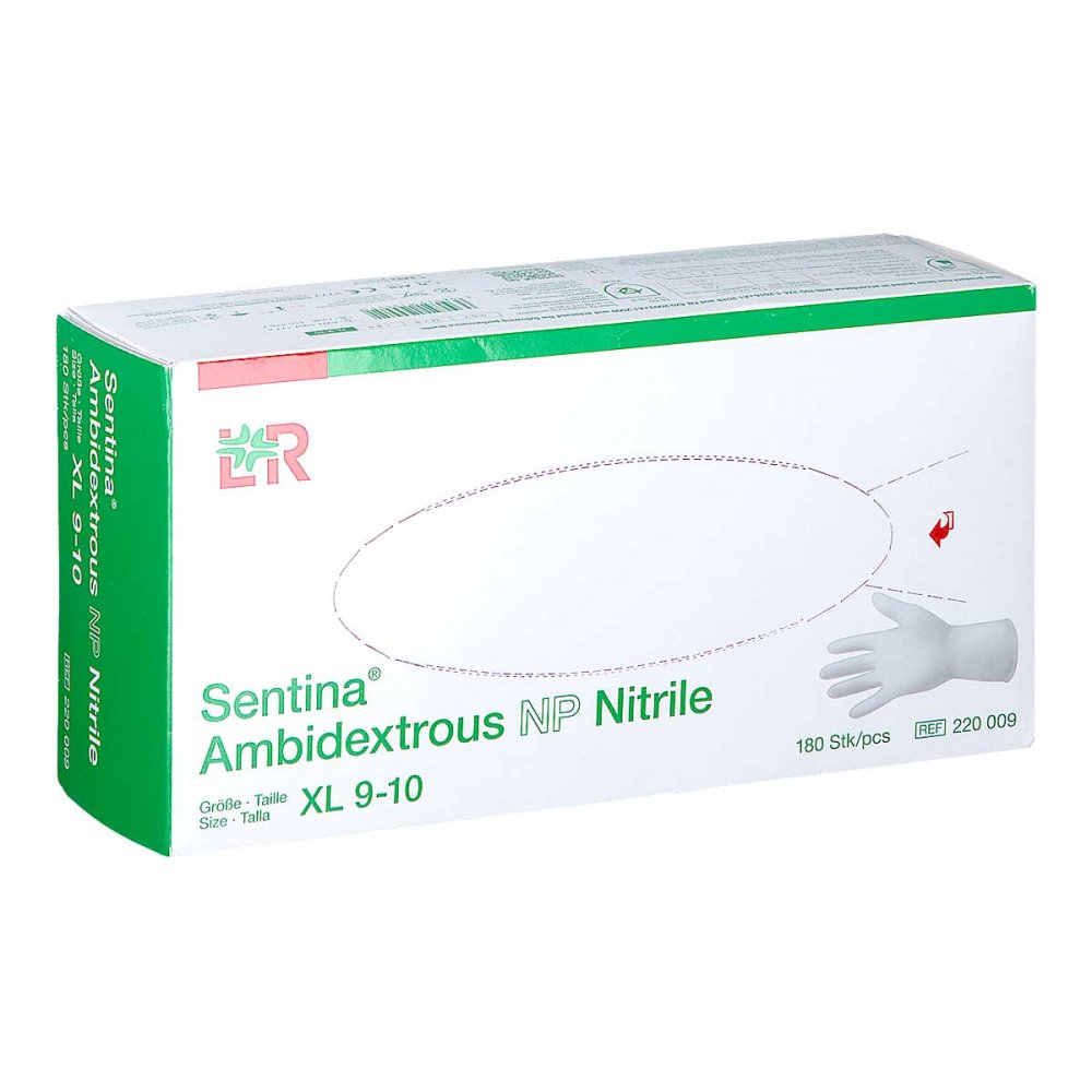 Das Produktfoto zeigt Sentina Ambidextrous Nitrile Unt.Hands.Unste.Gr.Xl (180 stk) PZN 10071774