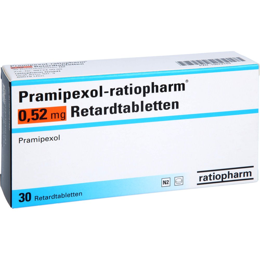 Das Produktfoto zeigt Pramipexol-Ratiopharm 0,52 Mg Retardtabletten (30 stk) PZN 10072153