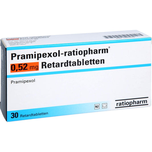 Das Produktfoto zeigt Pramipexol-Ratiopharm 0,52 Mg Retardtabletten (30 stk) PZN 10072153