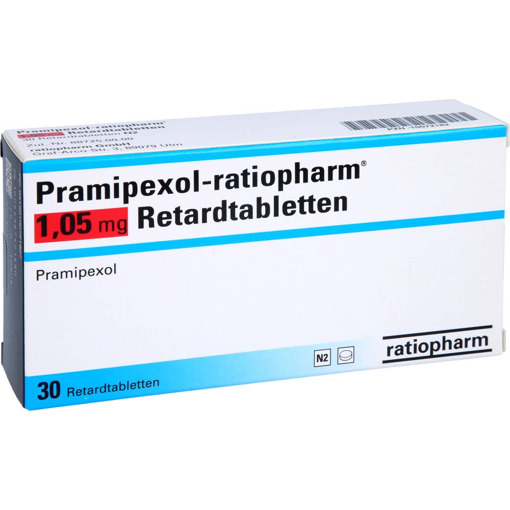 Das Produktfoto zeigt Pramipexol-Ratiopharm 1,05 Mg Retardtabletten (30 stk) PZN 10072182