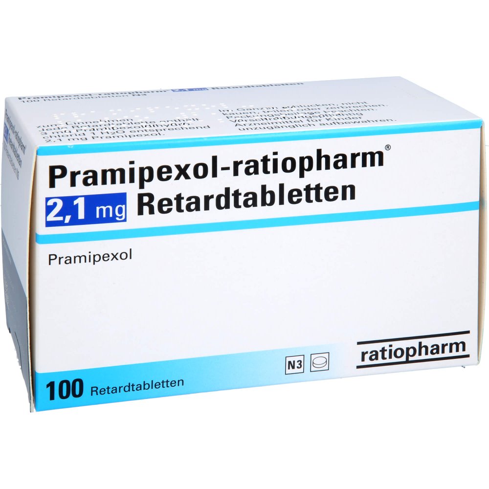 Das Produktfoto zeigt Pramipexol-Ratiopharm 2,10 Mg Retardtabletten (100 stk) PZN 10072242