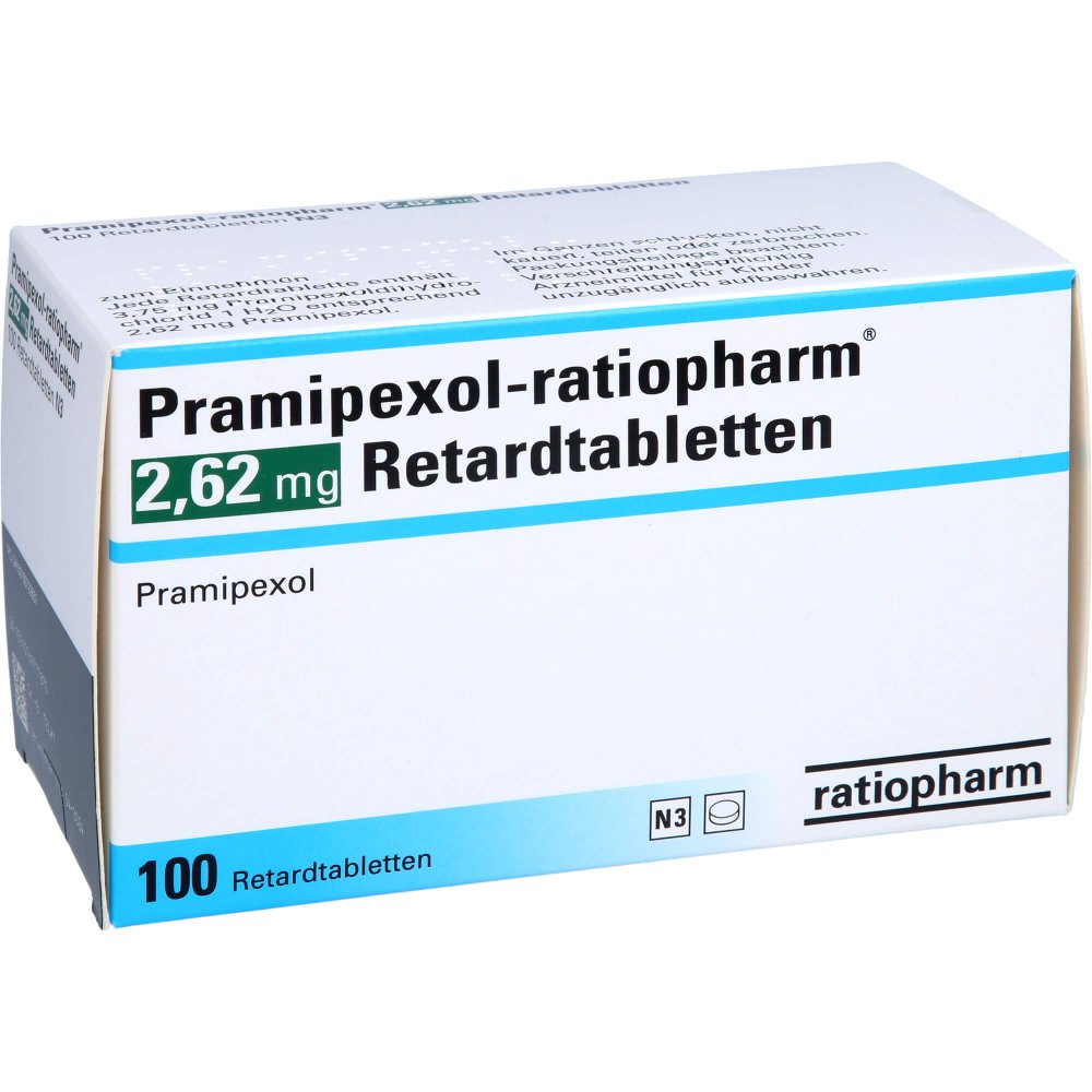 Das Produktfoto zeigt Pramipexol-Ratiopharm 2,62 Mg Retardtabletten (100 stk) PZN 10072265