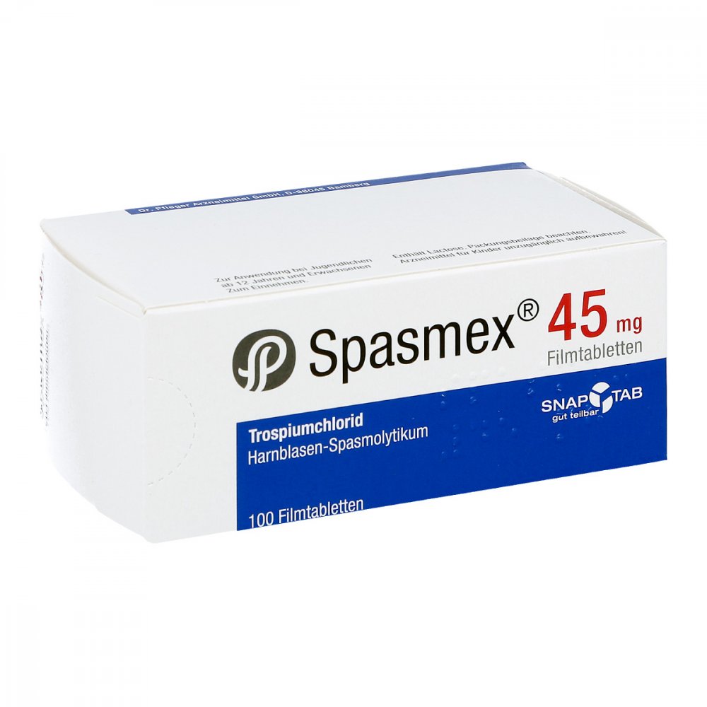 Das Produktfoto zeigt Spasmex 45 Mg Filmtabletten (100 stk) PZN 10088941